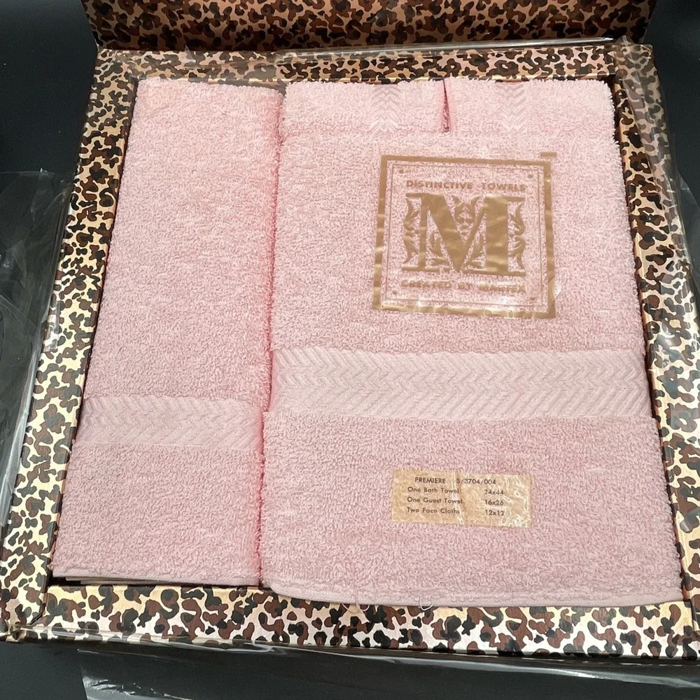 Vintage Martex Towel Set Pink Premiere Bath Guest Face Cloths Gift Box
